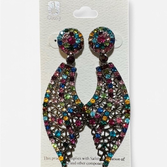 Large Sparkly Earrings with Gemstone Mosaic - Picture 1 of 2